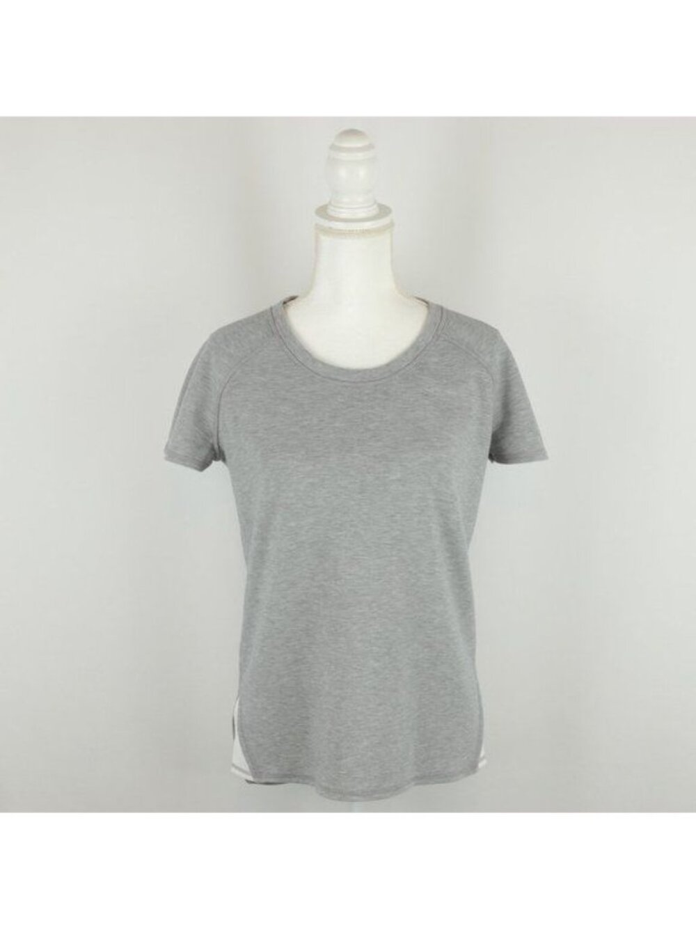 Athleta Women's Small Gray White Knit Scoop Neck Knit Casual Short Sleeve Tee